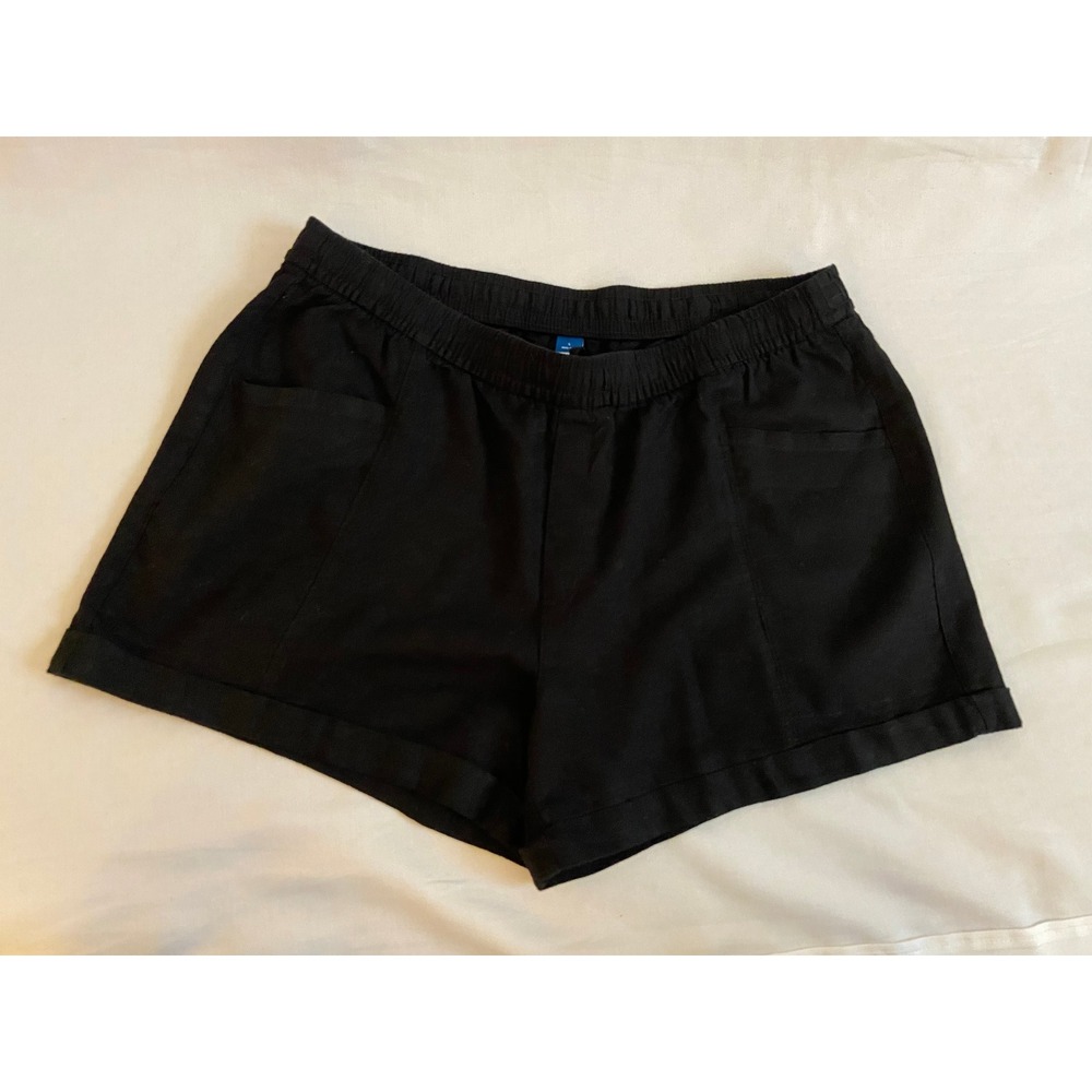 Old Navy Shorts Womens L Black High-Rise Linen-Blend Elastic Waist Cuffed Casual